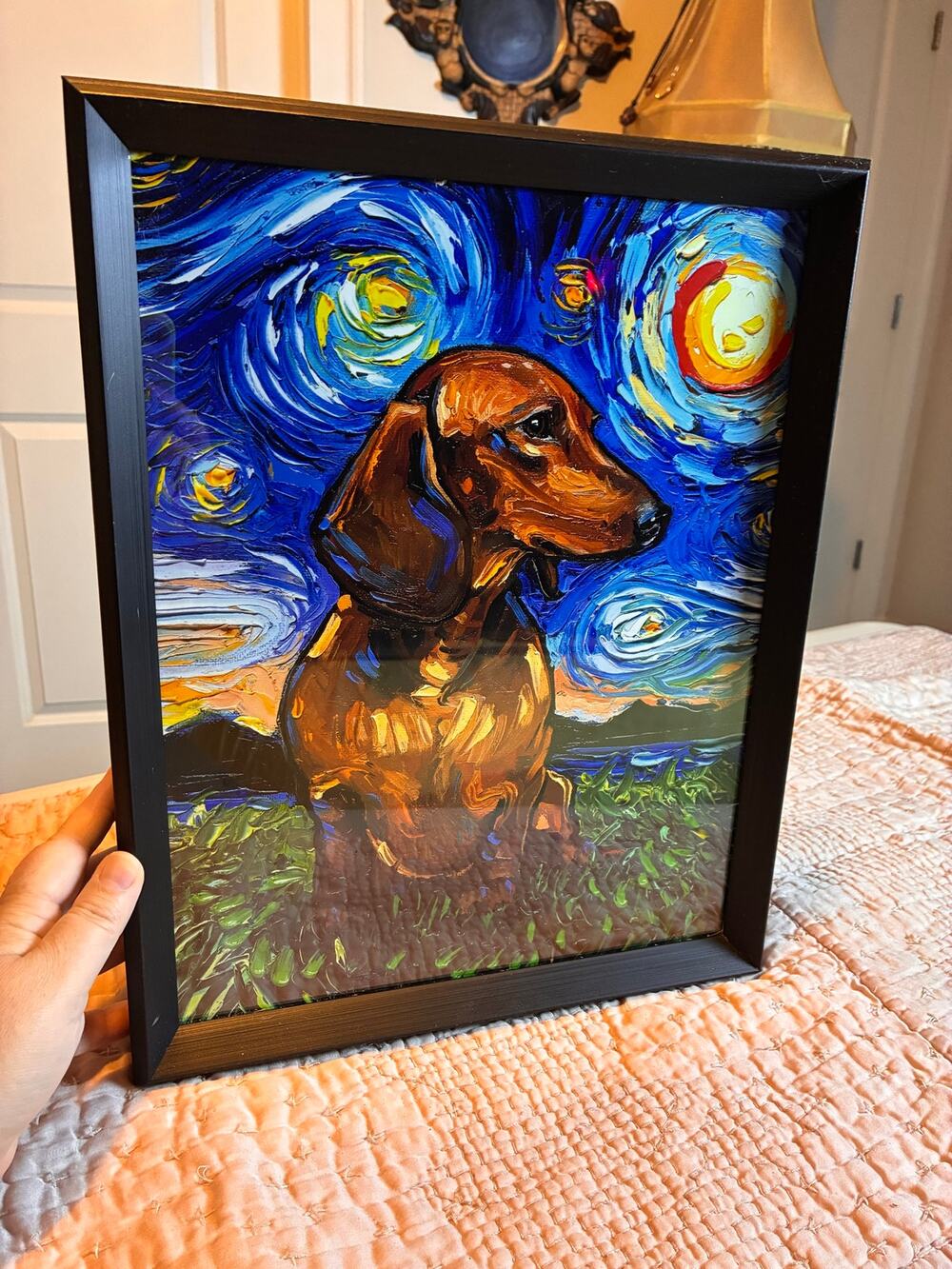 Dachshund Starry Night Van Gogh Style Framed Dog Wall Art 12x15 Doxie